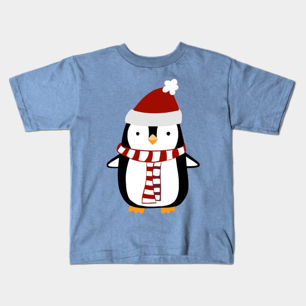 Christmas Penguin Kids T-Shirt by Mey Designs